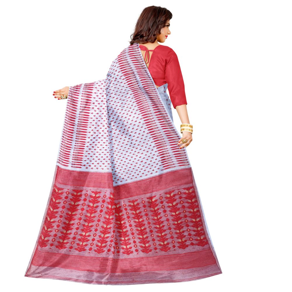 Lightweight Lal Par White Jamdani Saree for Durga Puja & Bengali Festivals 2 Lal Par Sada Dhakai Jamdani Saree