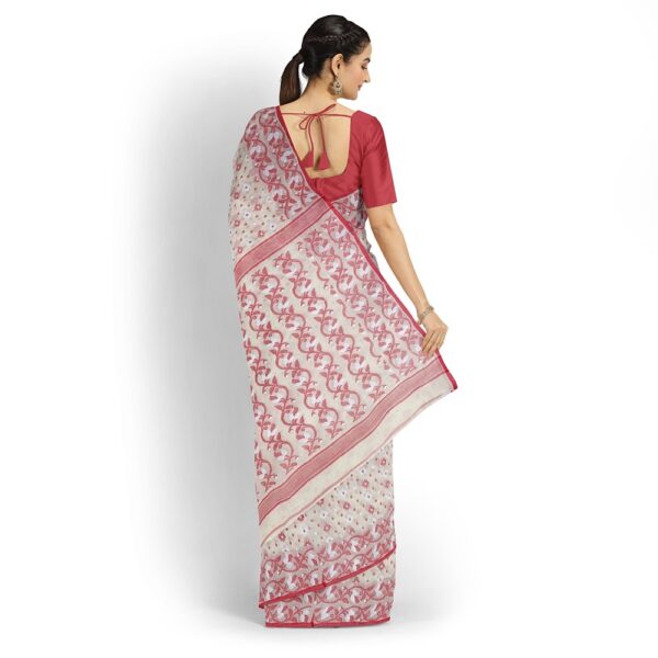 Off White Cotton Dhakai Jamdani Saree for Durga Puja