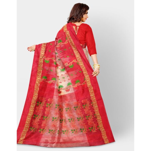 Off White and Red Tussar Silk Tat Banarasi Sari with Zari Work