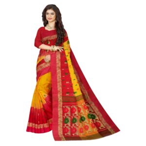 Yellow Tant Saree with Red Border