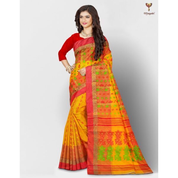 Yellow Tussar Silk Tant Banarasi Saree 3