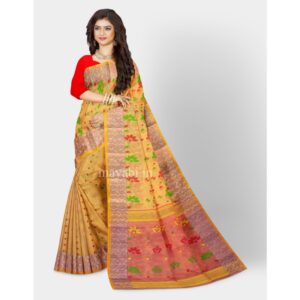 Yellow and Red Bengali Tussar Silk Tant Banarasi Saree