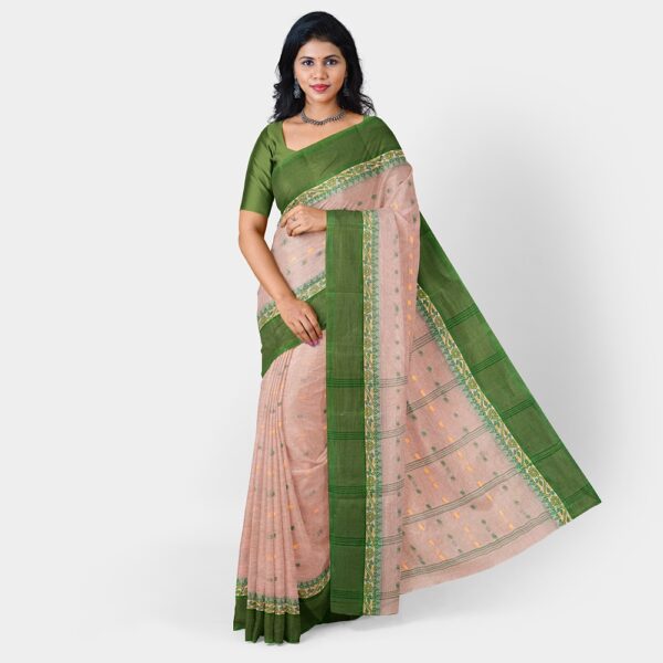 Off White Cotton Tant Saree for Old Women
