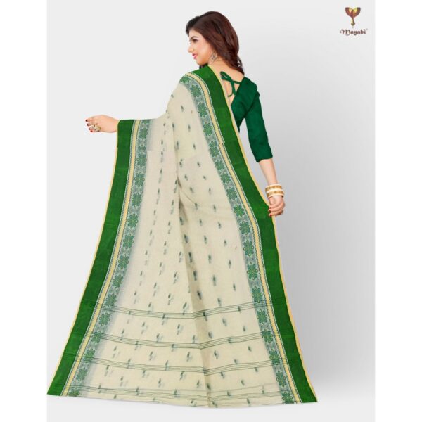 Off White and Green Cotton Sari
