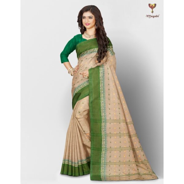 Off White and Green Saree