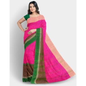 Pink Bengali Tant Saree in Pure Cotton