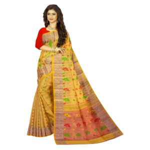 Yellow and Red Bengali Tussar Silk Tant Banarasi Saree