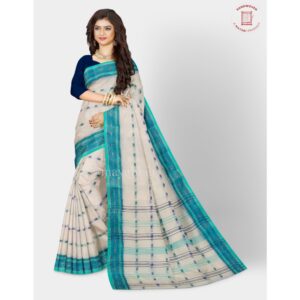 Off White 100% Pure Cotton Saree with Floral Border