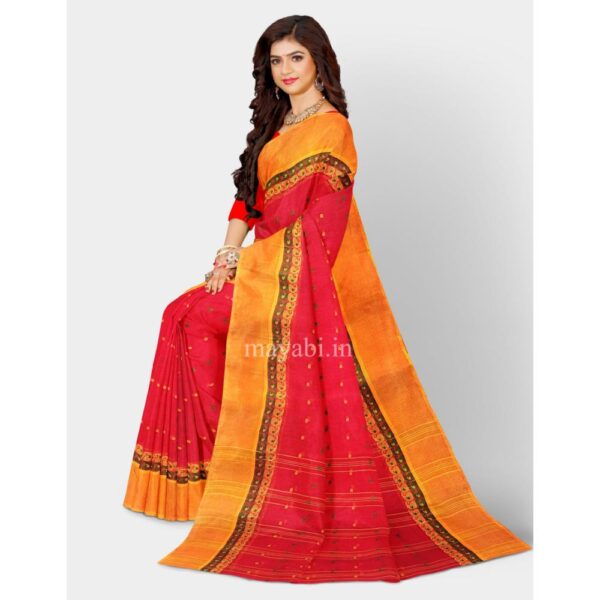 Red Color Cotton Sari with Orange Border
