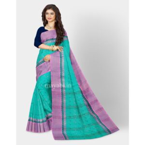 Turquoise Blue Pure Cotton Saree (Hand Woven)