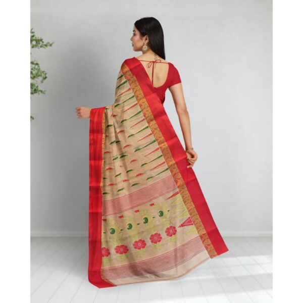 Off White Tussar Silk Tant Saree with Zari Work
