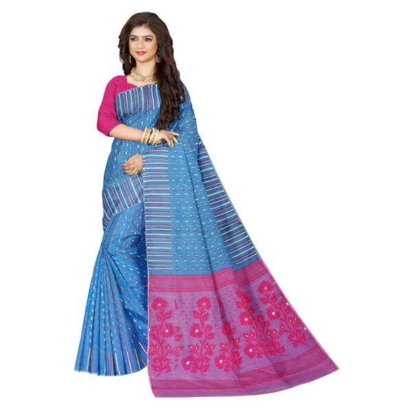 Blue Soft Dhakai Jamdani Saree