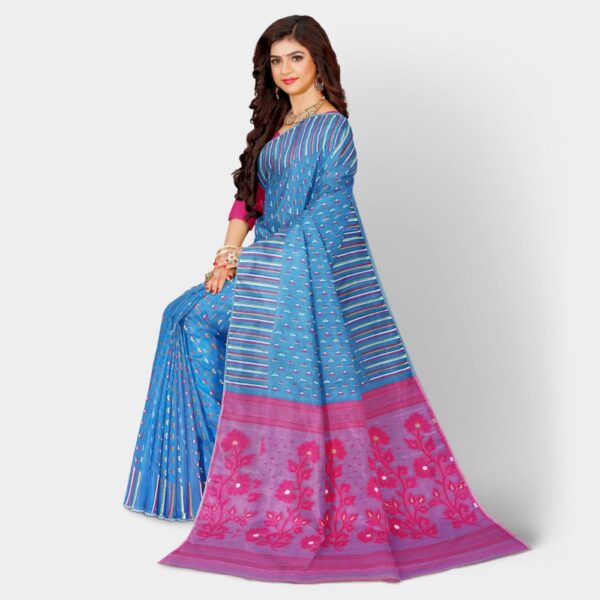 Blue Soft Dhakai Jamdani Saree