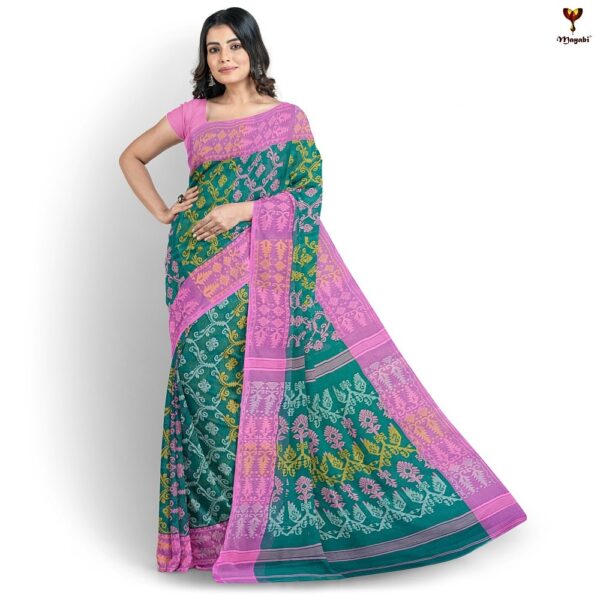 Dark Green Cotton Dhakai Jamdani Saree