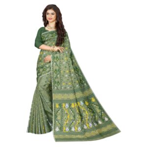 Green Dhakai Jamdani Saree wit...