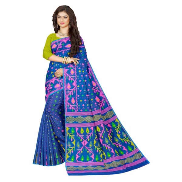 Navy Blue Cotton Silk Dhakai Jamdani Saree