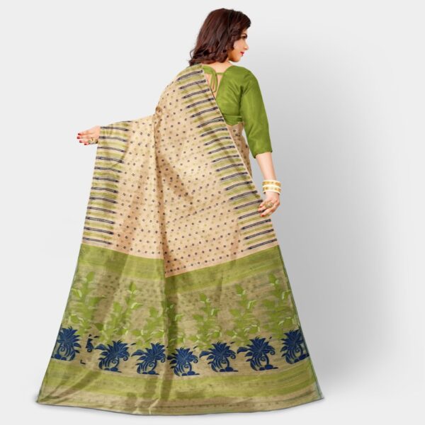 Off White Cotton Silk Tant Jamdani Saree