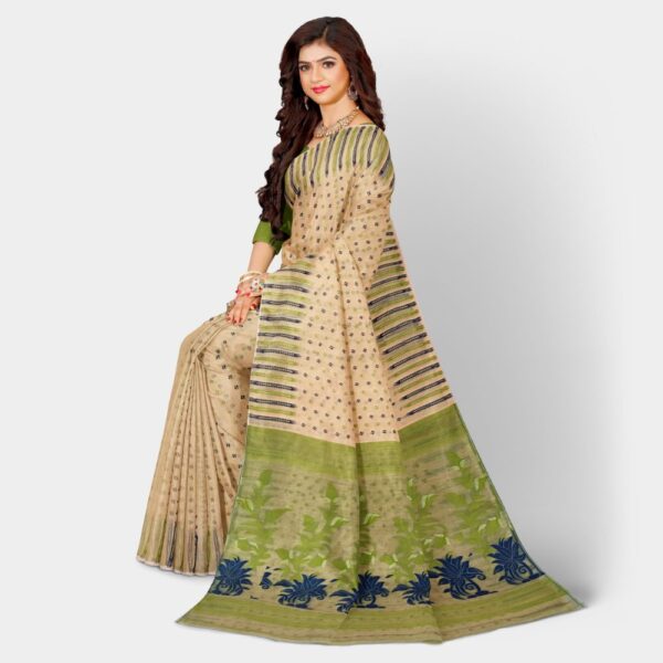 Off White Cotton Silk Tant Jamdani Saree