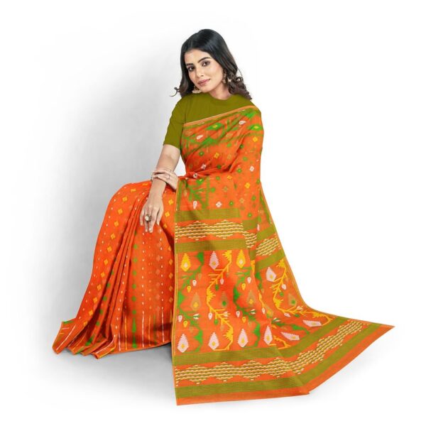 Orange Dhakai Jamdani Saree