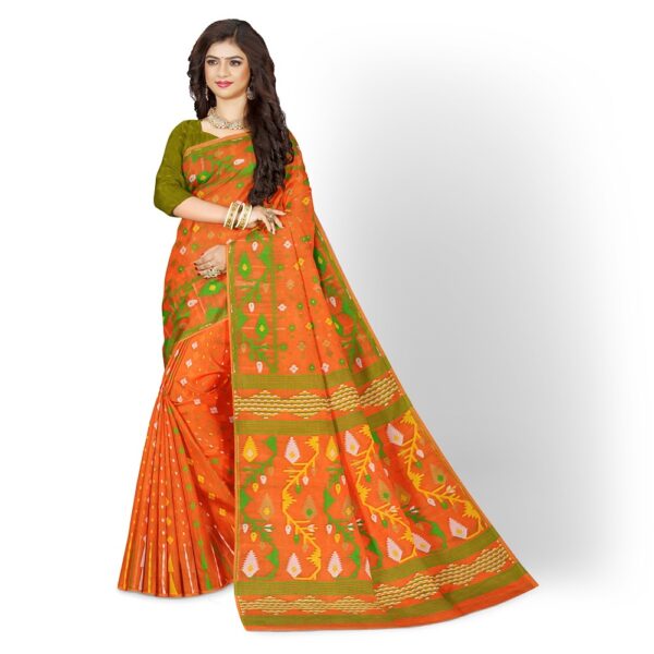 Orange Dhakai Jamdani Saree