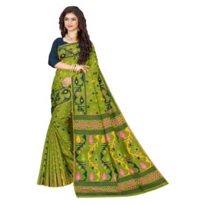 Pea Green Dhakai Jamdani Saree