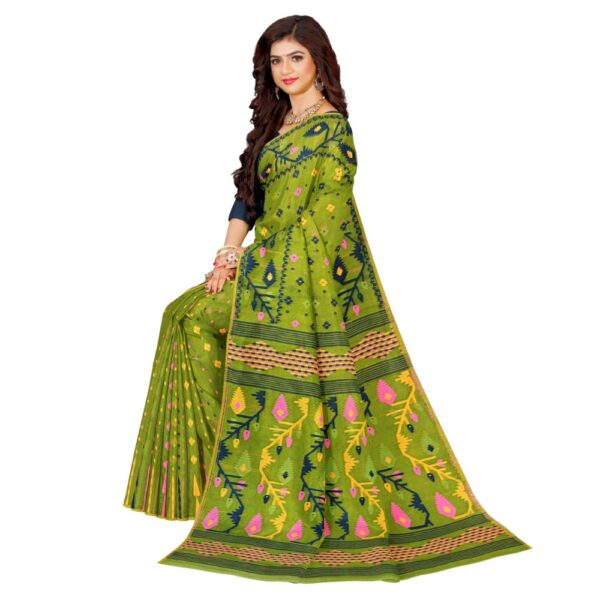 Pea Green Dhakai Jamdani Saree