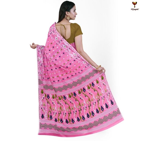 Pink Dhakai Jamdani Saree with Korat Work All Over Starched