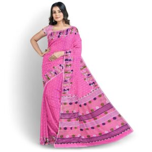 Pink Dhakai Jamdani Saree with...