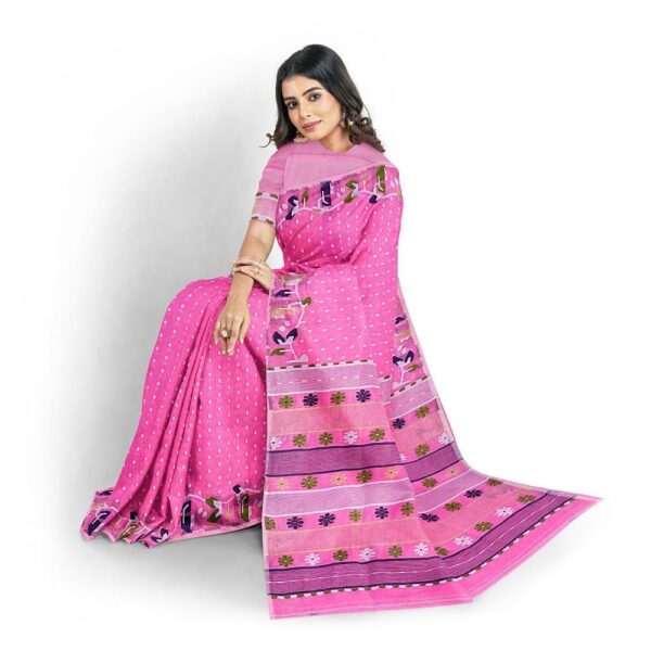 Pink Jamdani Saree with Blouse Piece
