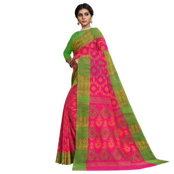 Rani Pink Cotton Tant Jamdani Saree