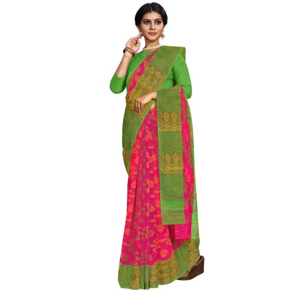 Rani Pink Cotton Tant Jamdani Saree