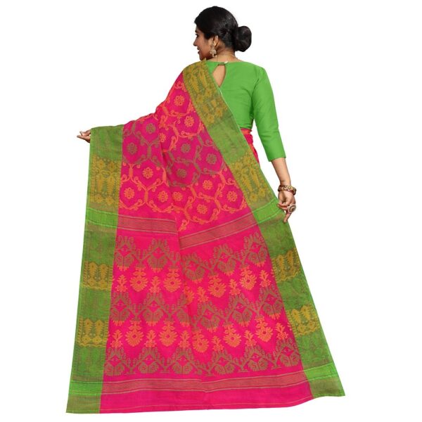 Rani Pink Cotton Tant Jamdani Saree