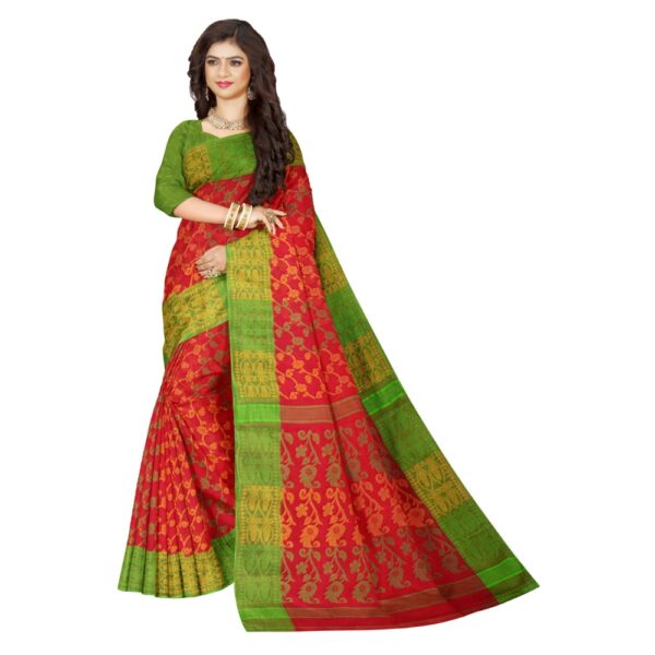 Red Cotton Dhakai Jamdani Sarees