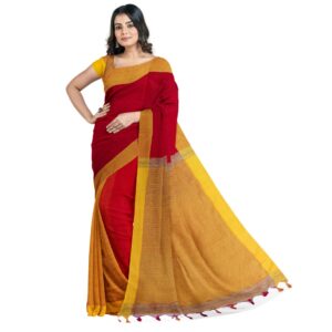 Red and Yellow Bengali Silk Ha...