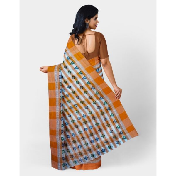 White and Orange Cotton Printed Saree for Daily Use