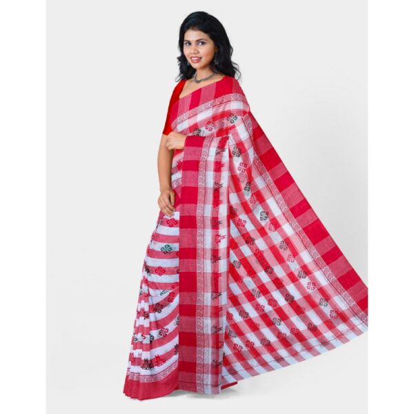 White and Red Floral Printed Sari