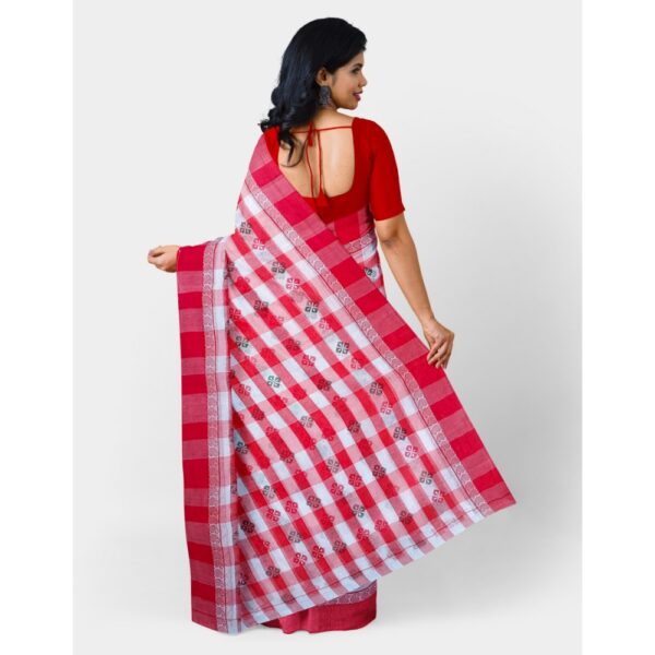 White and Red Floral Printed Sari