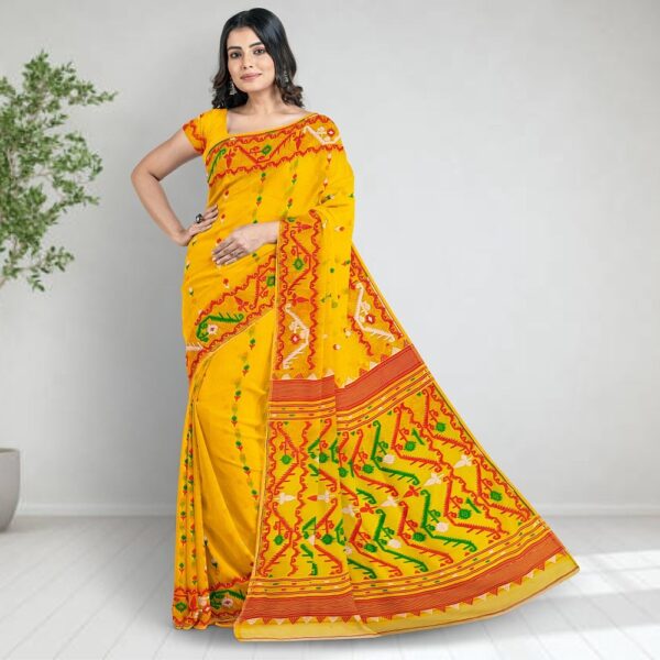 Yellow Jamdani Saree with Blouse Piece