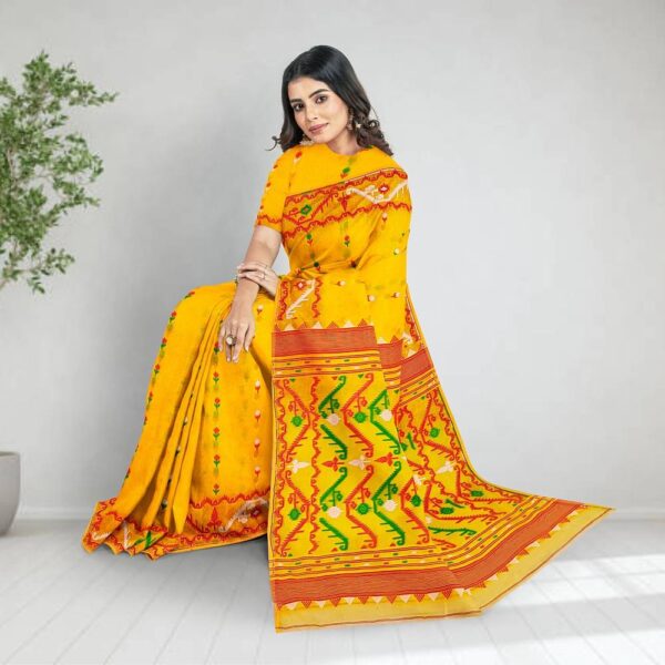 Yellow Jamdani Saree with Blouse Piece