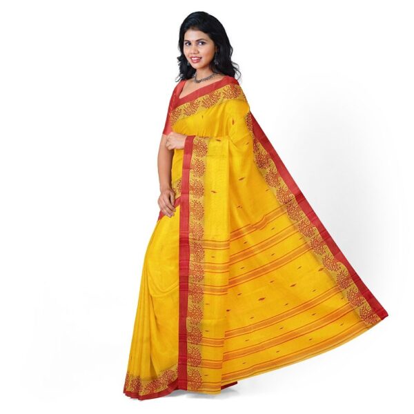 Buy Yellow Cotton Tant Saree for Haldi Function - Image 3