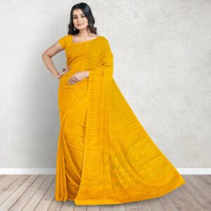 Yellow Self Dhakai Jamdani Tant Saree