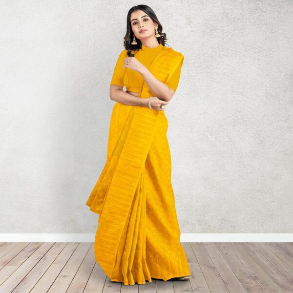 Yellow Self Jamdani Saree for Saraswati Puja