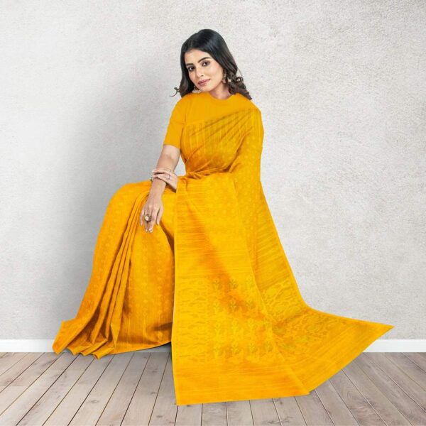 Yellow Self Jamdani Saree for Saraswati Puja