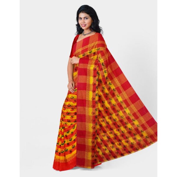 Yellow and Red Floral Cotton Printed Sari