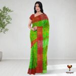 Green Cotton Jamdani Saree with Red Border