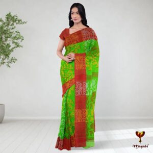 Pure Cotton Green Jamdani Sare...