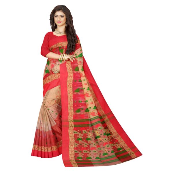 Off White Tussar Silk Sari with Red Border