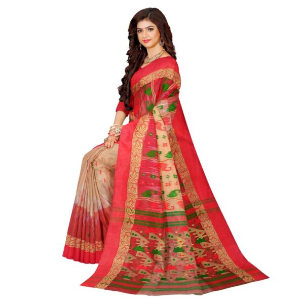 Off White Tussar Silk Sari with Red Border 2