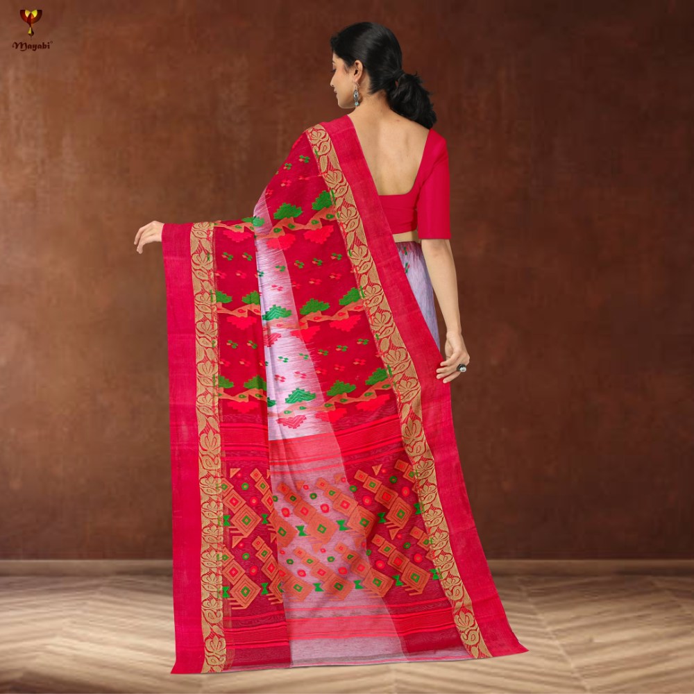 White Bengali Banarasi Saree with Red Border 2 White Banarasi Saree with Red Border