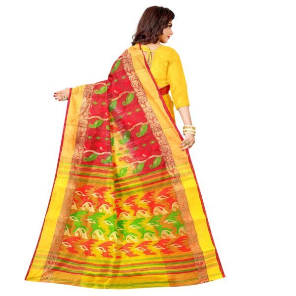 Yellow & Red Tussar Silk Tant Banarasi Saree